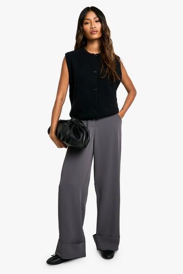 Turn Cuff Wide Leg Relaxed Fit Tailored Trousers charcoal