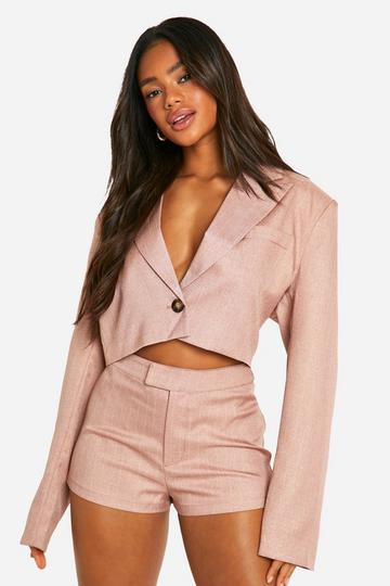 Premium Pinstripe Marl Cropped Boxy Tailored Blazer rose