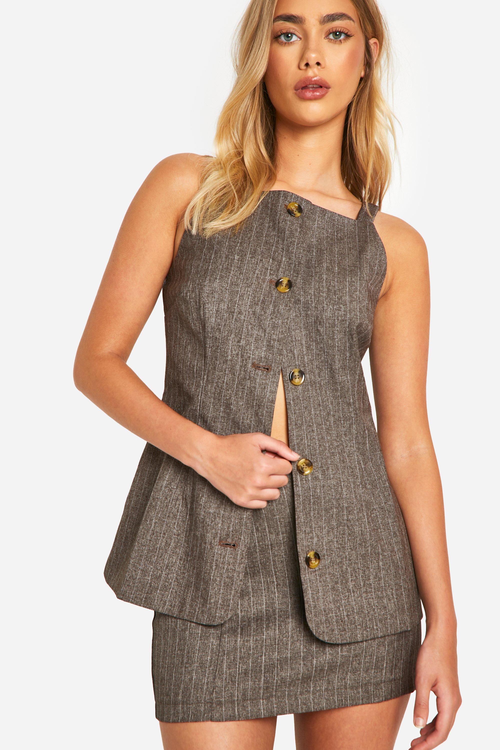 Chocolate Premium Pinstripe Longline Waistcoat