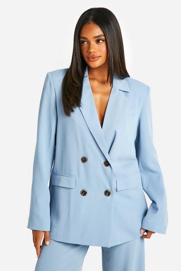 Oversized Double Breasted Tailored Blazer powder blue