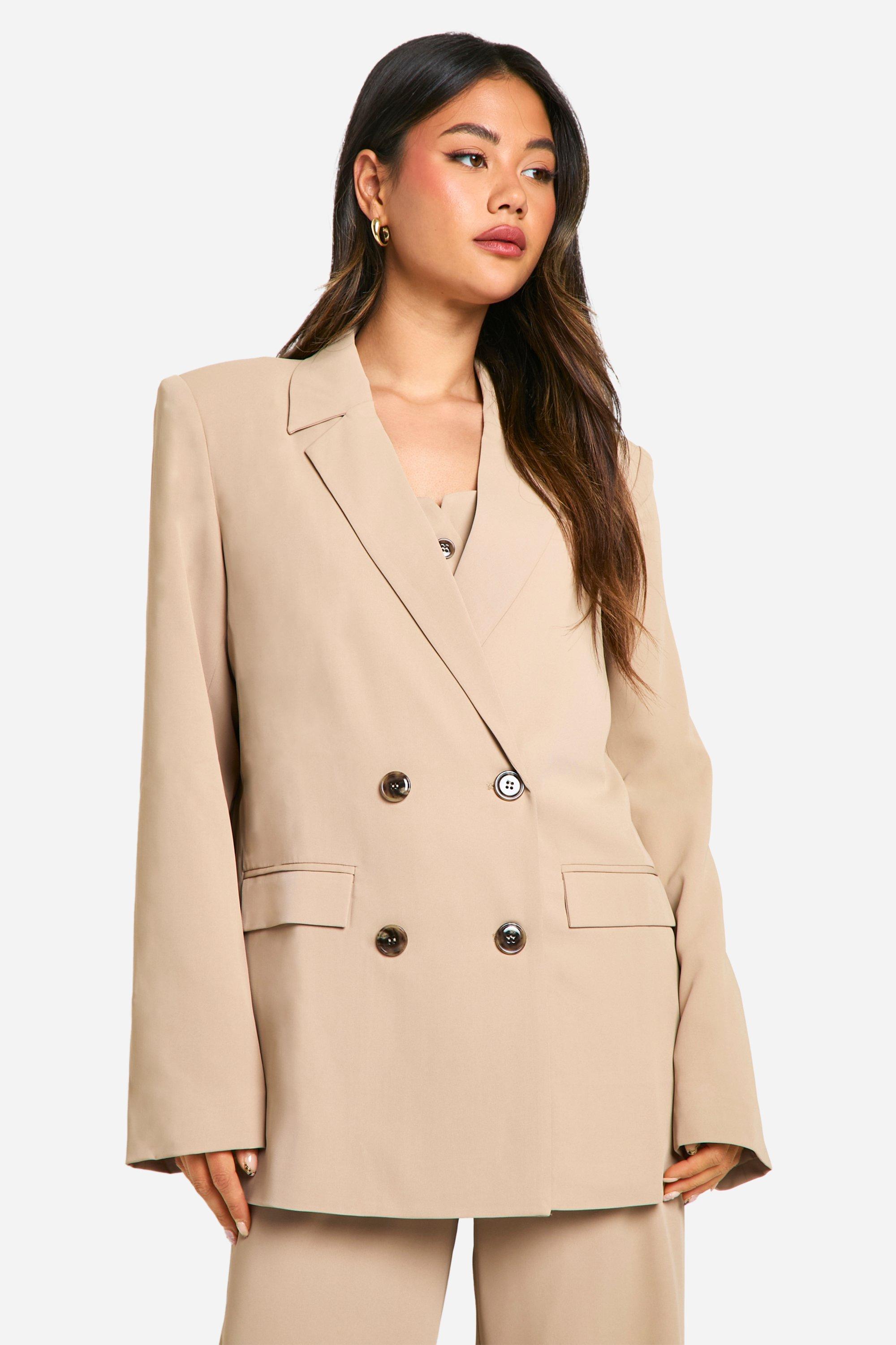 Camel Oversized Double Breasted Tailored Blazer