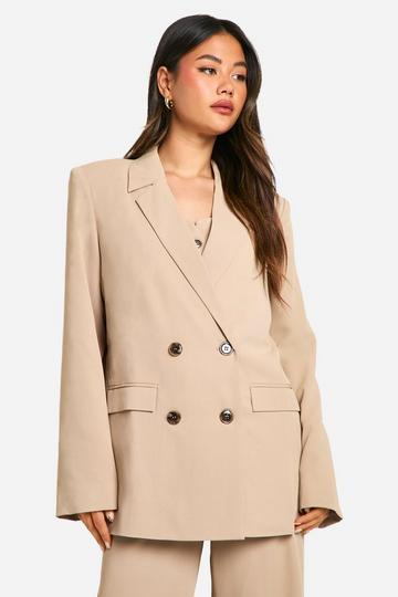 Camel Beige Oversized Double Breasted Tailored Blazer