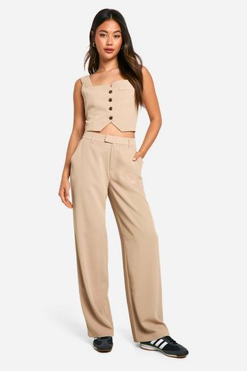 Camel Beige Getailleerde Baggy Wide Leg Broek