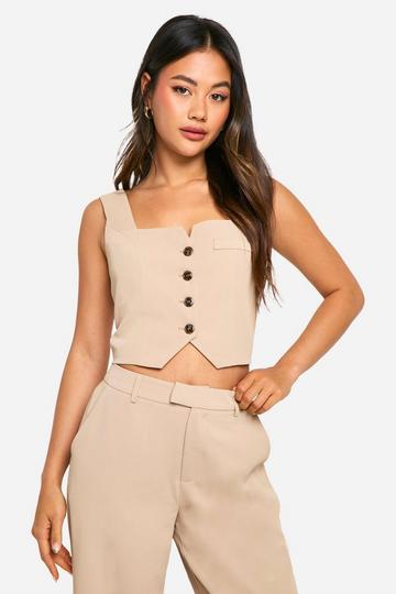 Square Neck Cropped Fitted Waistcoat camel