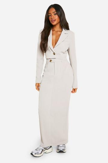 Column Split Back Tailored Maxi Skirt stone