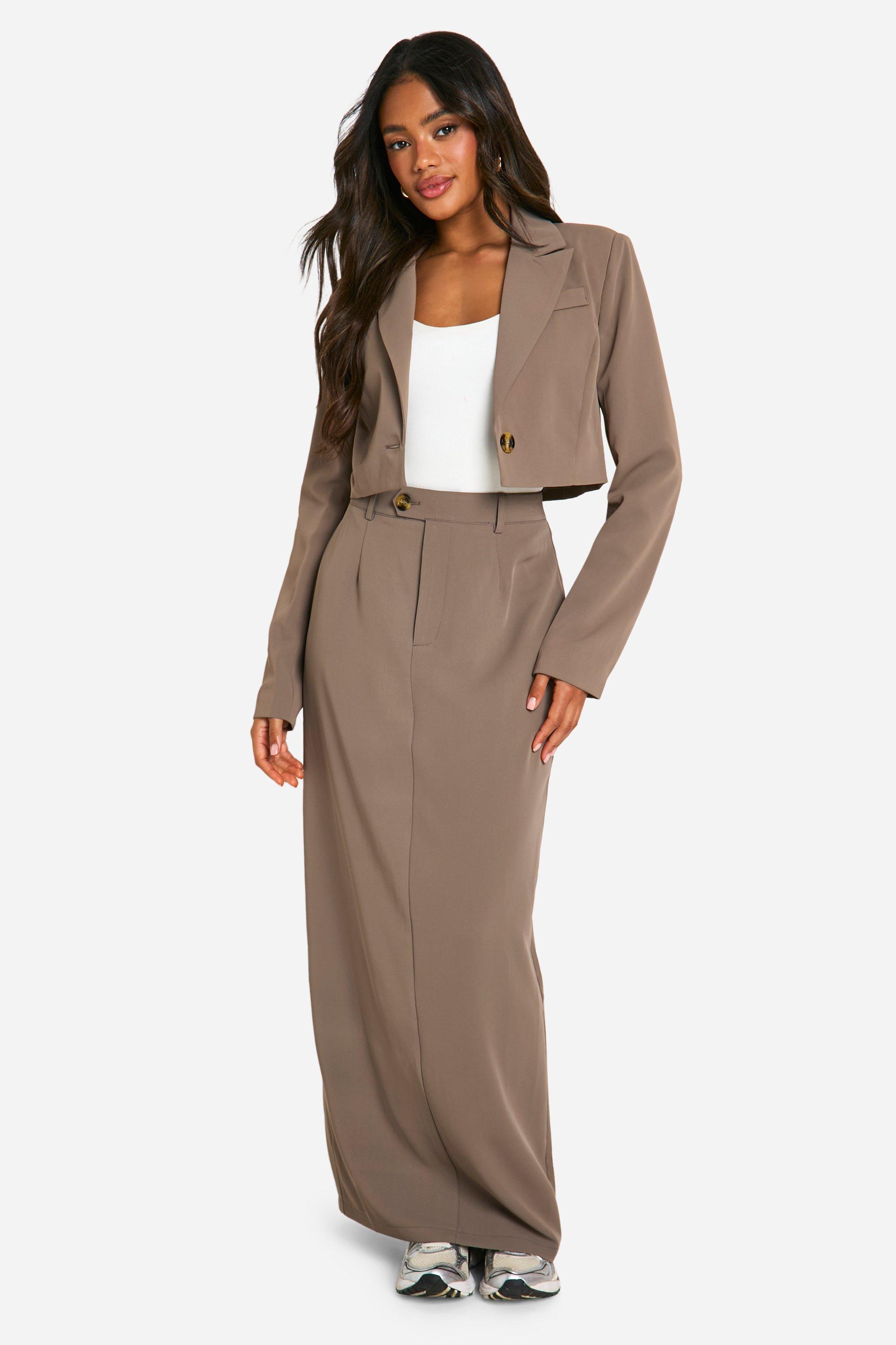 Mocha Column Split Back Tailored Maxi Skirt