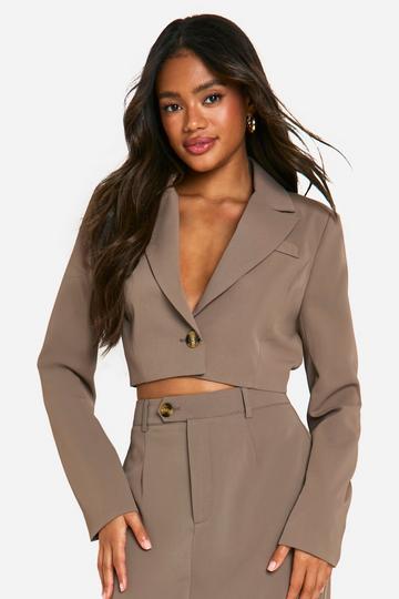 Oversized Cropped Boxy Tailored Blazer mocha