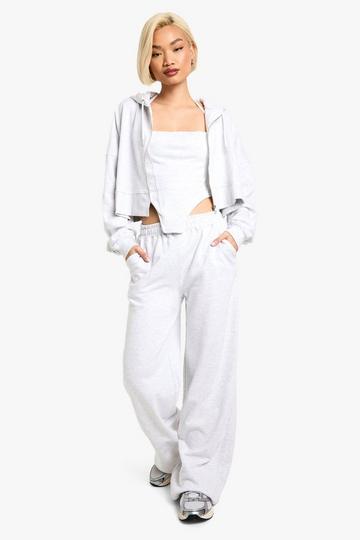 Corset Top 3 Piece Boxy Crop Hooded Tracksuit ash grey