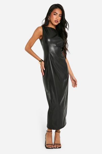 Black Faux Leather Midaxi Dress