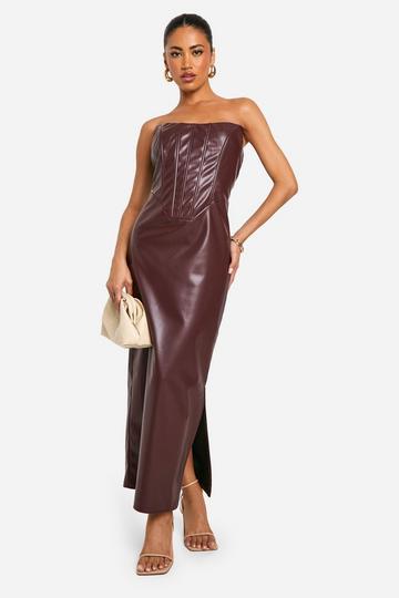 Faux Leather Corset Midaxi Dress chocolate