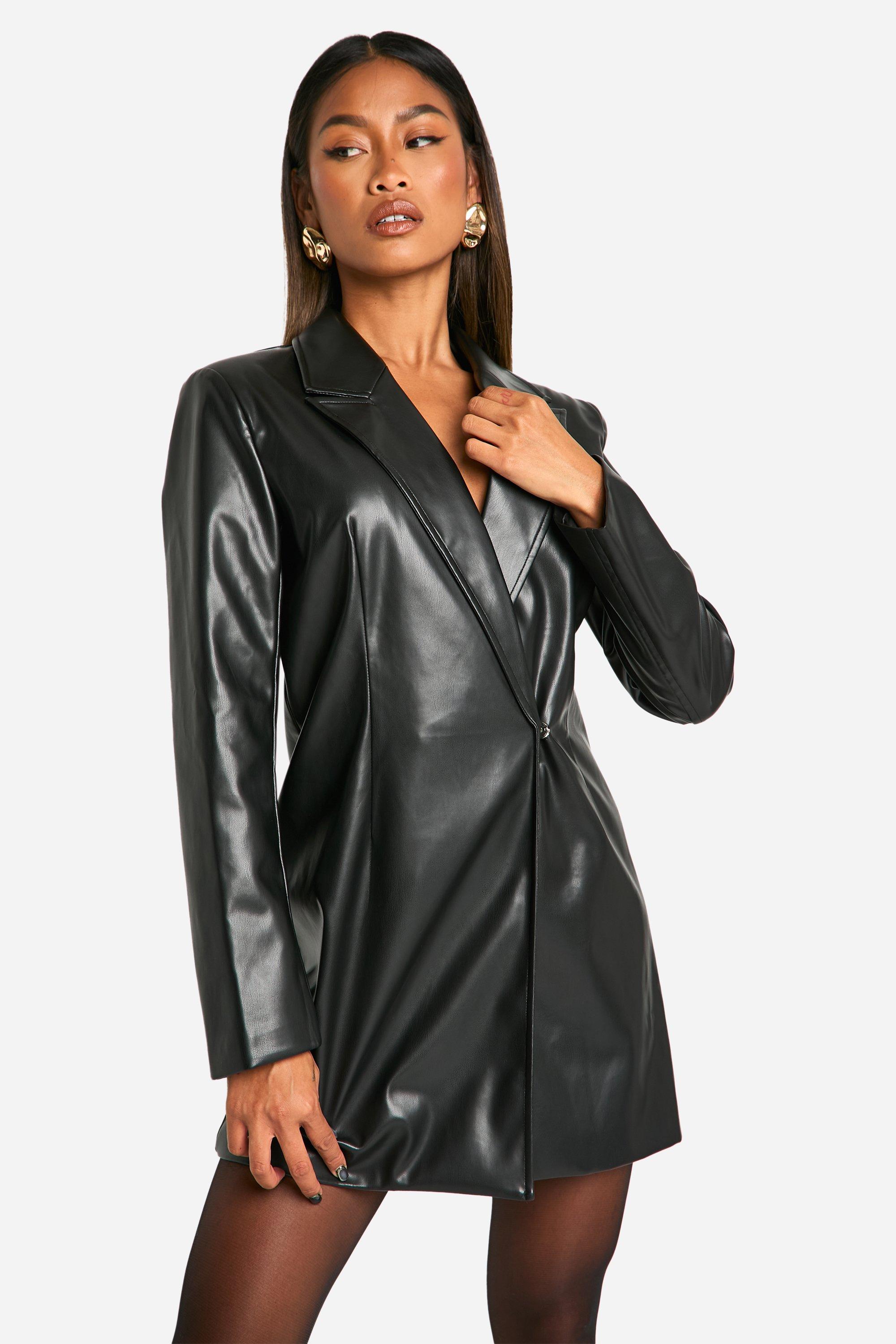 Faux Leather Wrap Blazer Dress boohoo