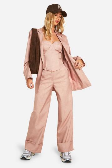 Premium Pinstripe Turn Cuff Wide Leg Pants rose