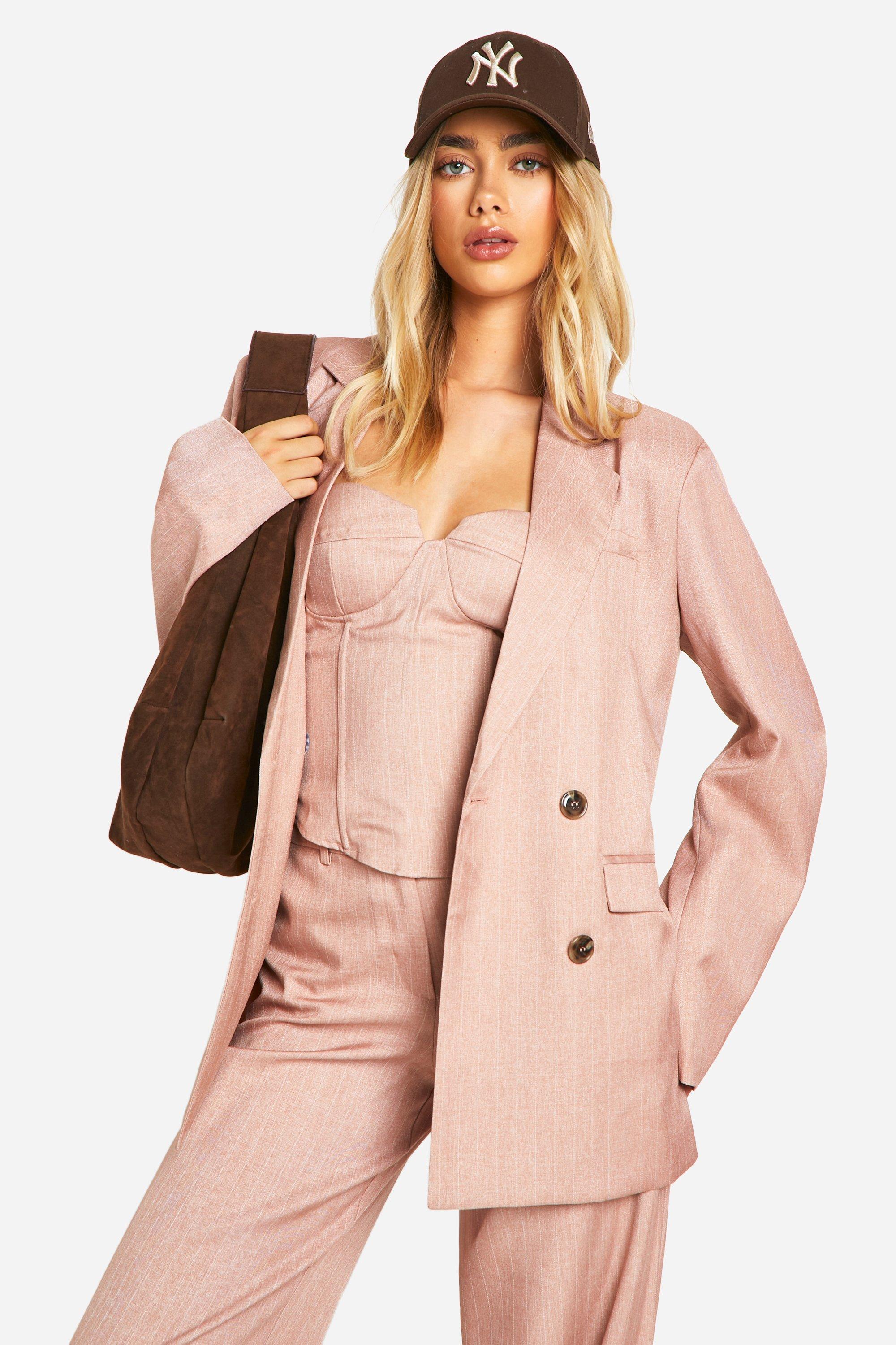 Rose Premium Pinstripe Double Breasted Blazer