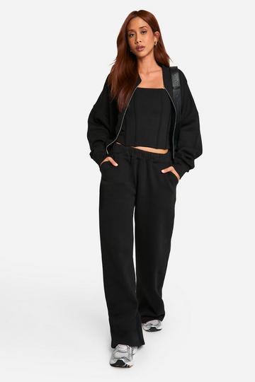 Corset Top 3 Piece Bomber Sweatshirt Tracksuit black