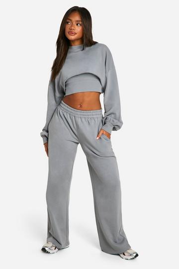 Cropped Sweatshirt And Straight Leg Sweatpant 3 Piece Tracksuit blue