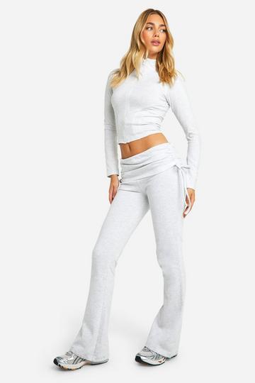 Seam Detail Zip Through Top And Fold Over Waistband Track Pants Set ash grey