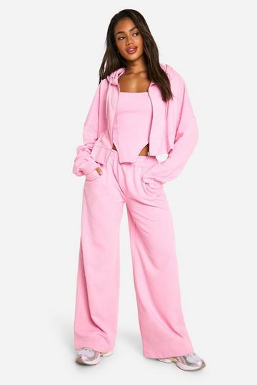 Corset Top 3 Piece Boxy Crop Hooded Tracksuit baby pink