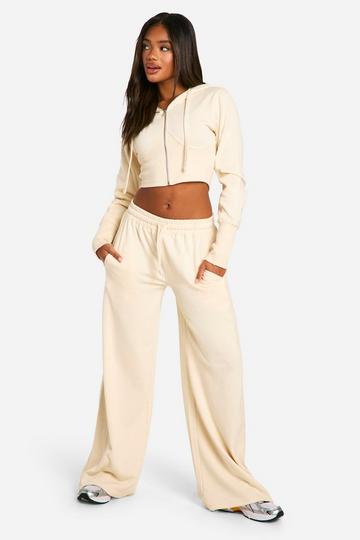 Rib Insert Corset Detail Hoodie And Straight Leg Sweatpant Tracksuit stone