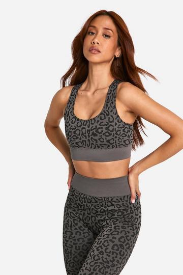 Leopard Print Seamless Crop Top charcoal