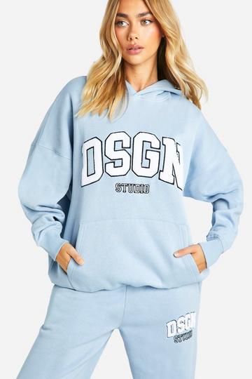 Dsgn Toweling Applique Oversized Hoodie blue