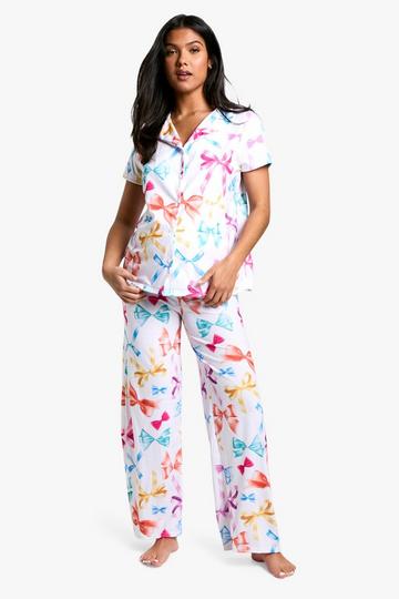 Maternity Bow Print Short Sleeve Shirt & Trouser Set multi