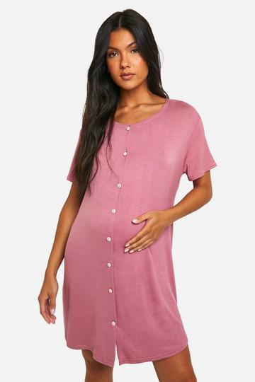 Maternity Peached Button Down Nightgown mauve