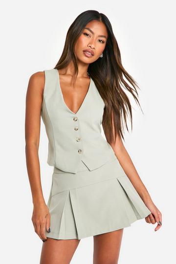 Marl Seam Detail Pleated Micro Mini Skirt sage