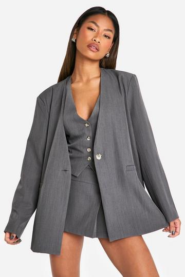 Marl Collarless Relaxed Fit Blazer grey marl