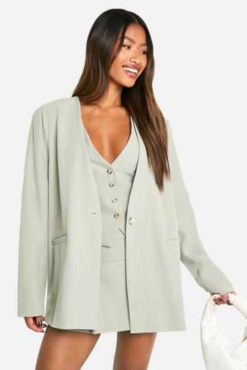 Baggy Kraagloze Mergel Blazer sage