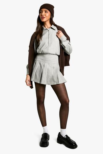 Premium Pinstripe Pleated Micro Mini Skirt grey