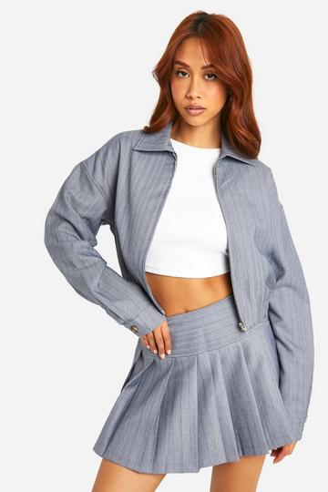 Premium Pinstripe Relaxed Fit Bomber Jacket charcoal