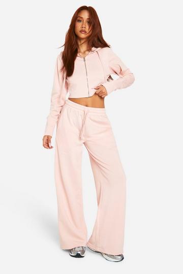 Rib Insert Corset Detail Hoodie And Straight Leg Sweatpant Tracksuit baby pink