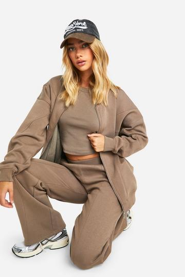 Seam Detail Zip Through 3 Piece Tracksuit mocha