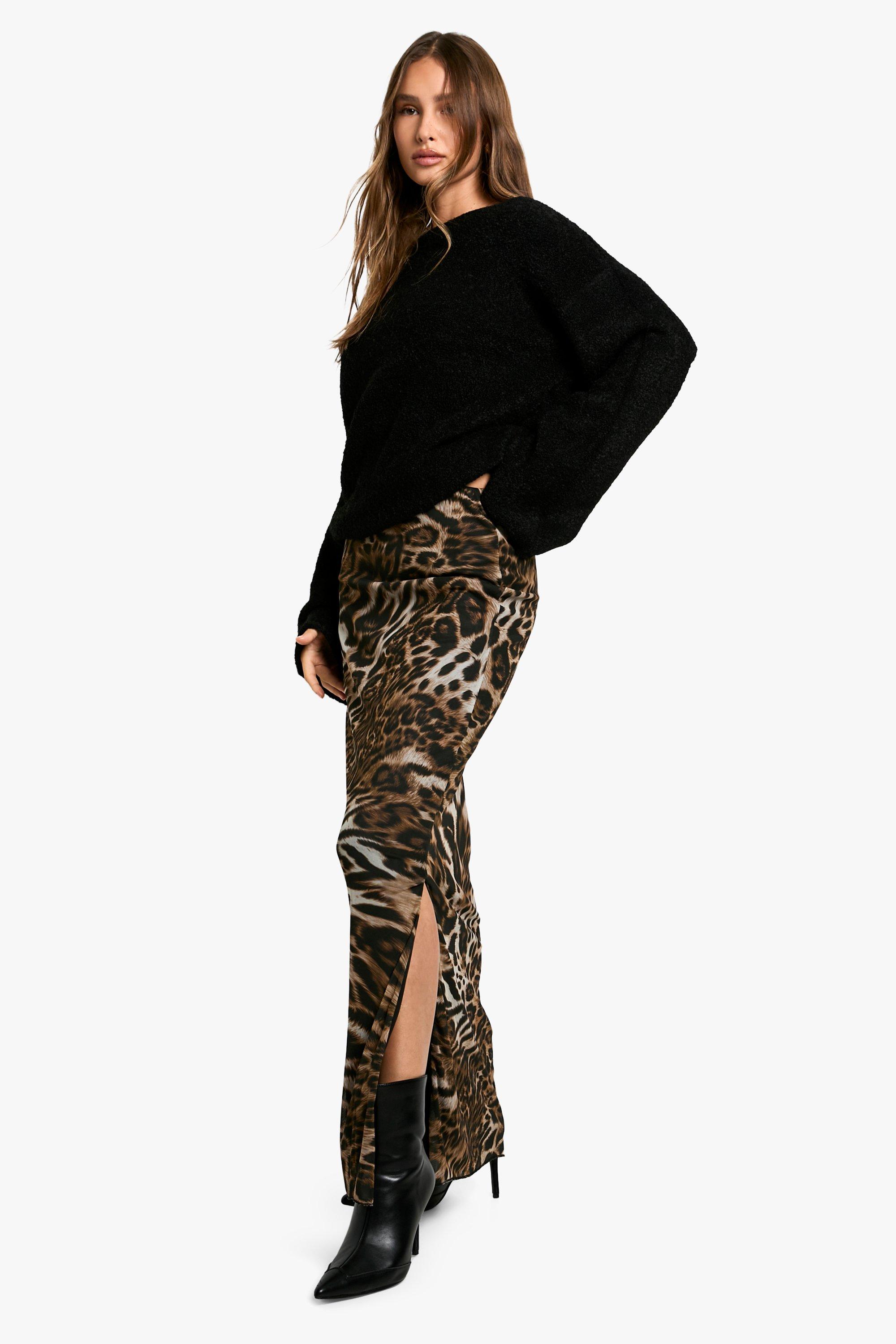 Boohoo Women s Leopard Print Mesh Maxi Skirt Multi