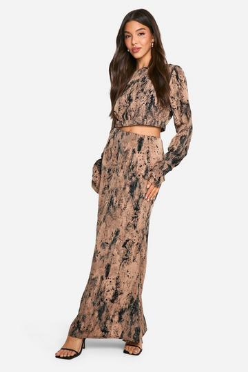 Geweven Monochrome Tie Dye Flared Maxi Rok taupe