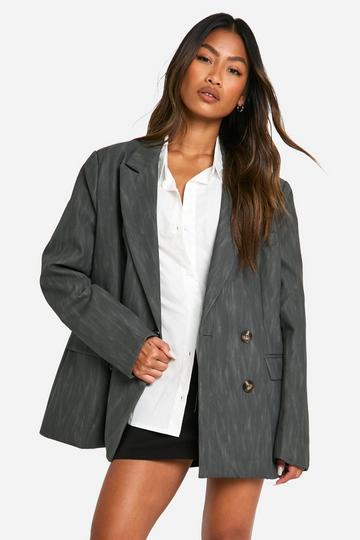 Premium Distressed Leather Look Oversized Blazer charcoal