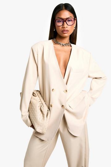 Marl Collarless Relaxed Fit Blazer sand