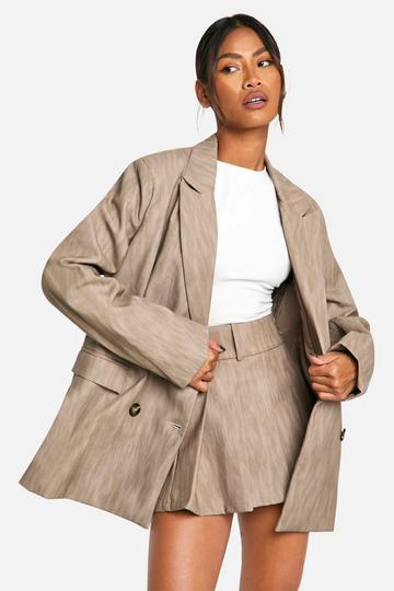 Premium Distressed Leather Look Oversized Blazer taupe