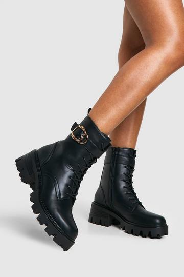 Buckle Detail Chunky Hiker Boots black