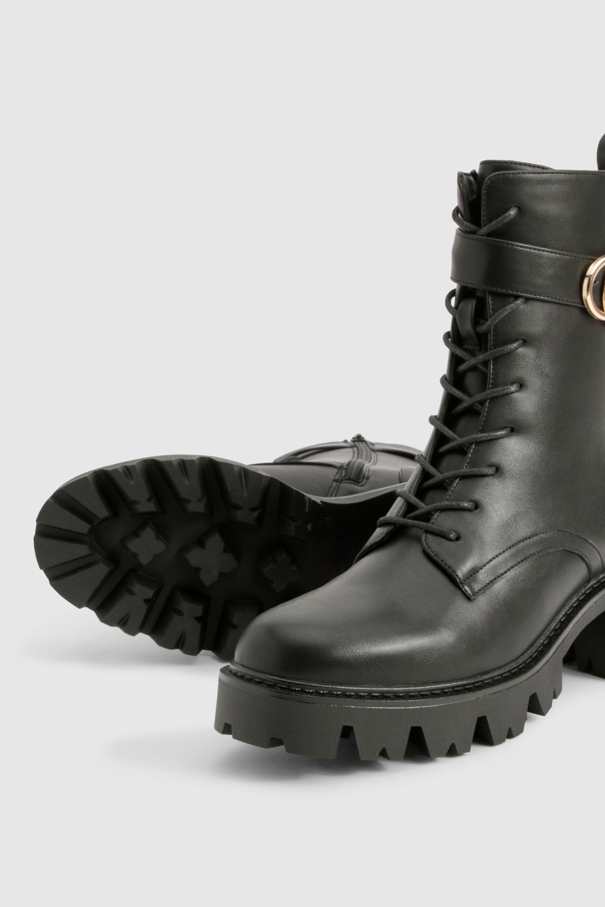 ABYTS ブラック ベルト XS Ankle Buckle Detail Knee High Boots | boohoo USA