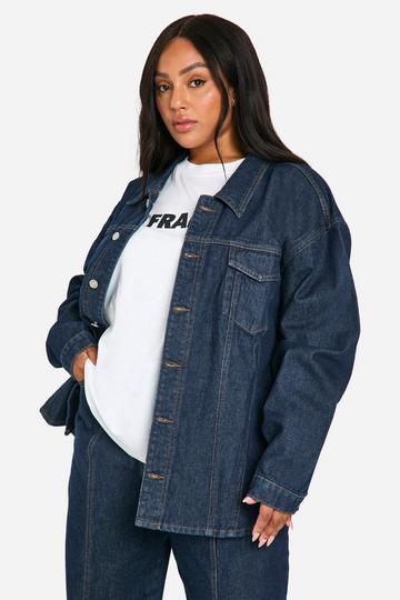 Plus Onbewerkte Oversized Indigo Spijkerjas Met Contrasterende Stiksels dark indigo