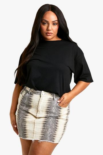 Plus Mock Croc Denim Mini Skirt neutral