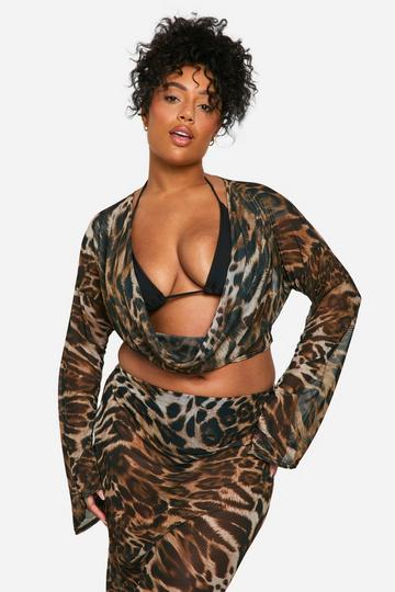 Multi Plus Leopard Tie Beach Top