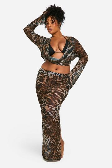 Plus Luipaardprint Maxi Strand Rok leopard