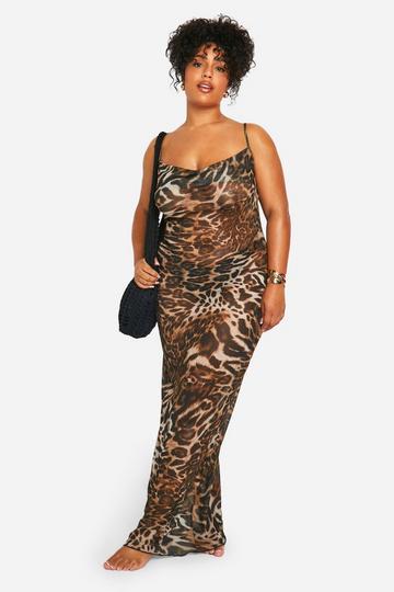 Multi Plus Leopard Cowl Neck Maxi Beach Dress