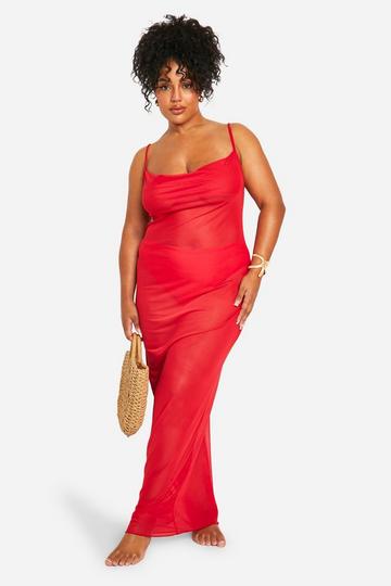 Red Plus Cowl Neck Maxi Beach Dress