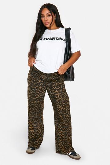 Plus Leopard Print Stretch Straight Leg Jean brown