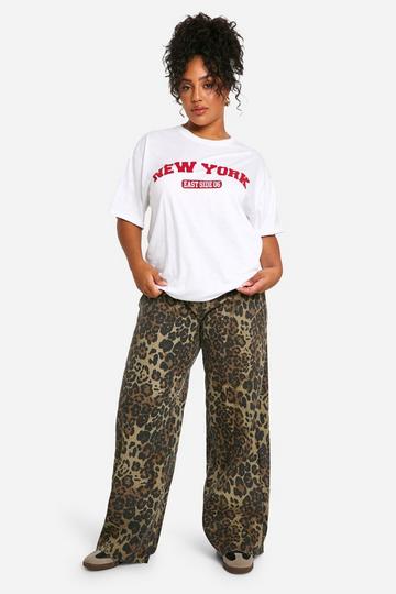 Brown Plus Leopard Print Denim Wide Leg Jean