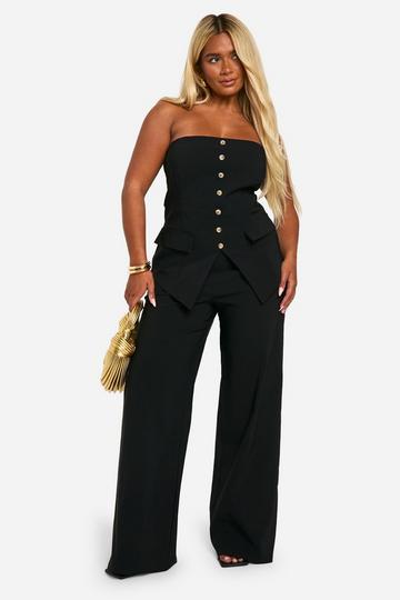 Plus Super Stretch Bandeau Longline Vest & Wide Leg Pants black