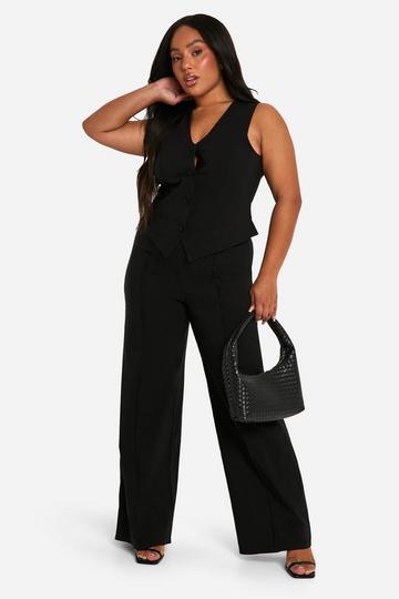 Plus Super Stretch Waistcoat & Seam Front Straight Leg Trousers black